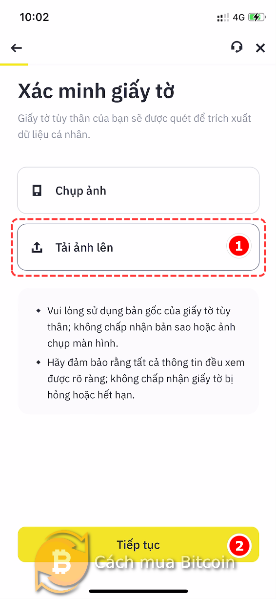 Chọn phương thức tải giấy tờ lên
