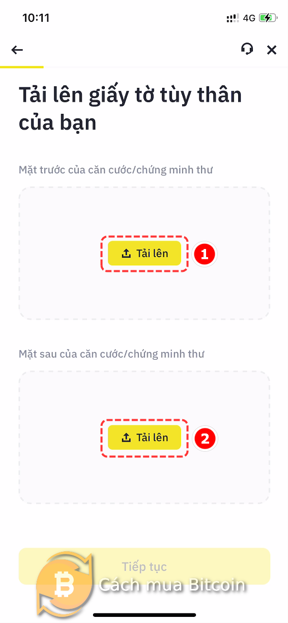 Tải mặt trước và mặt sau của căn cước công dân vào ô tương ứng